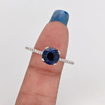 Blue Sapphire Ring w Earth Mined Diamonds in Solid 14k White Gold Round 6.5mm