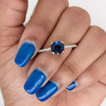 Blue Sapphire Ring w Earth Mined Diamonds in Solid 14k White Gold Round 6.5mm