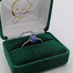 Blue Sapphire Ring w Earth Mined Diamonds in Solid 14k White Gold Round 6.5mm