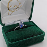 Blue Sapphire Ring w Earth Mined Diamonds in Solid 14k White Gold Round 6.5mm