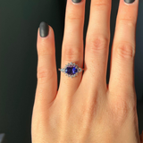 1.6ct Tanzanite Ring w Earth Mined Diamonds in Solid 14k White Gold | Oval 8x6mm | December Birthstone