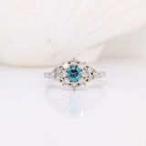 Classic Blue Diamond Ring W Earth Mined Diamonds in Solid 14k White Gold | Round 4mm