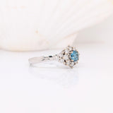 Classic Blue Diamond Ring W Earth Mined Diamonds in Solid 14k White Gold | Round 4mm