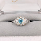 Classic Blue Diamond Ring W Earth Mined Diamonds in Solid 14k White Gold | Round 4mm