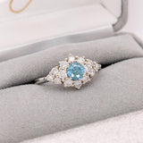 Classic Blue Diamond Ring W Earth Mined Diamonds in Solid 14k White Gold | Round 4mm