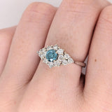 Classic Blue Diamond Ring W Earth Mined Diamonds in Solid 14k White Gold | Round 4mm