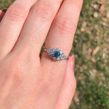 Classic Blue Diamond Ring W Earth Mined Diamonds in Solid 14k White Gold | Round 4mm
