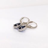 Blue Sapphire Dangle Earrings w Earth Mined Diamonds in Solid 14K Gold EM 7x5mm