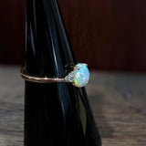 Ethiopian Opal Bypass Ring w Earth Mined Diamonds in Solid 14K Gold Oval 7x5mm