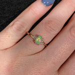 Ethiopian Opal Bypass Ring w Earth Mined Diamonds in Solid 14K Gold Oval 7x5mm