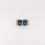 London Blue Topaz Stud Earrings w Earth Mined Diamonds in Solid 14K Gold EM 9x5