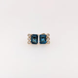 London Blue Topaz Stud Earrings w Earth Mined Diamonds in Solid 14K Gold EM 9x5