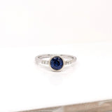 Blue Ceylon Sapphire Ring w Earth Mined Diamonds in Solid 14k Gold Round 6mm