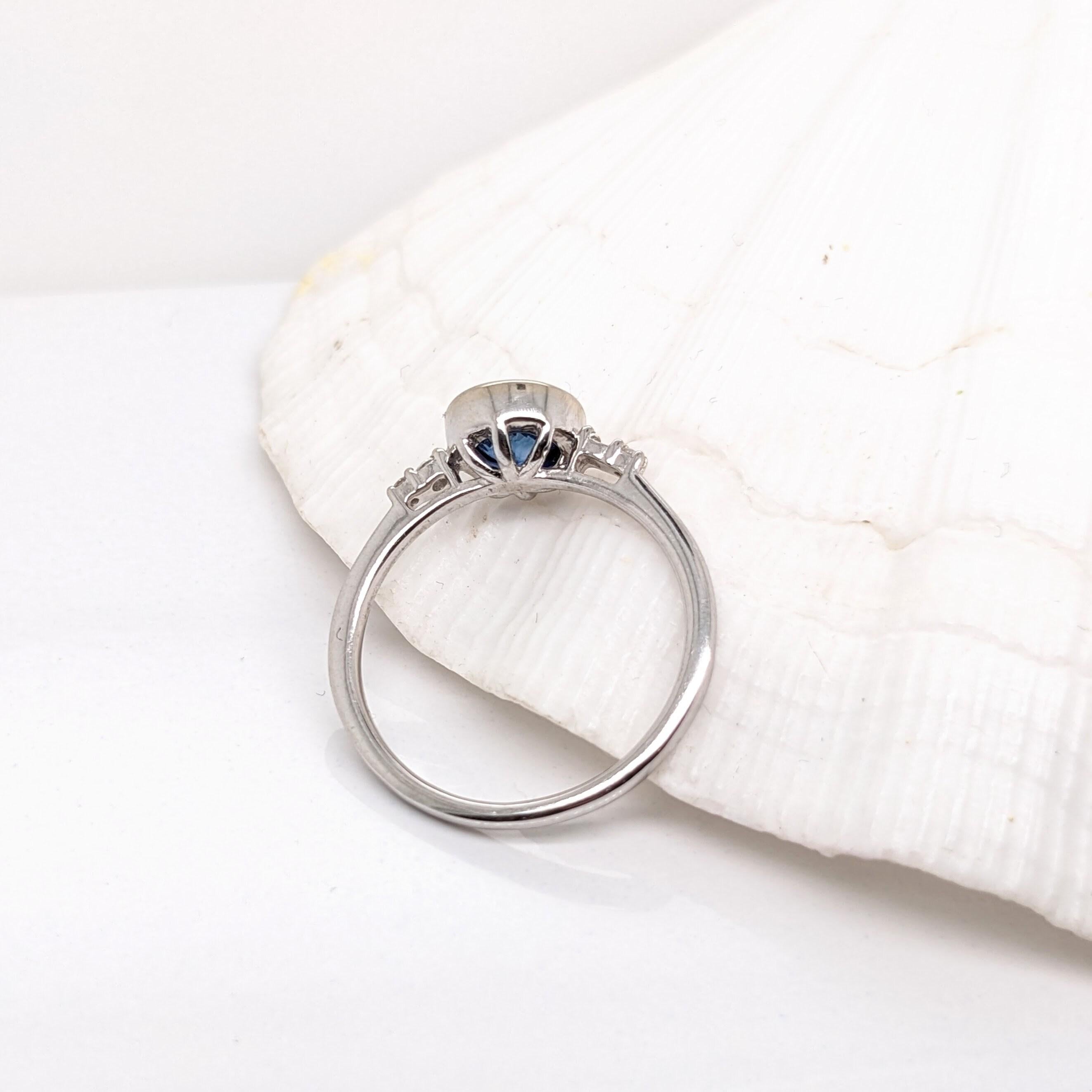 Blue Ceylon Sapphire Ring w Earth Mined Diamonds in Solid 14k Gold Round 6mm