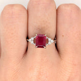 Cherry Red Ruby Ring w Earth Mined Diamonds in Solid 14K Gold EM 8x6mm