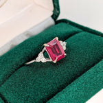 Cherry Red Ruby Ring w Earth Mined Diamonds in Solid 14K Gold EM 8x6mm