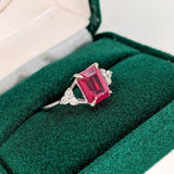 Cherry Red Ruby Ring w Earth Mined Diamonds in Solid 14K Gold EM 8x6mm