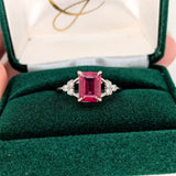 Cherry Red Ruby Ring w Earth Mined Diamonds in Solid 14K Gold EM 8x6mm
