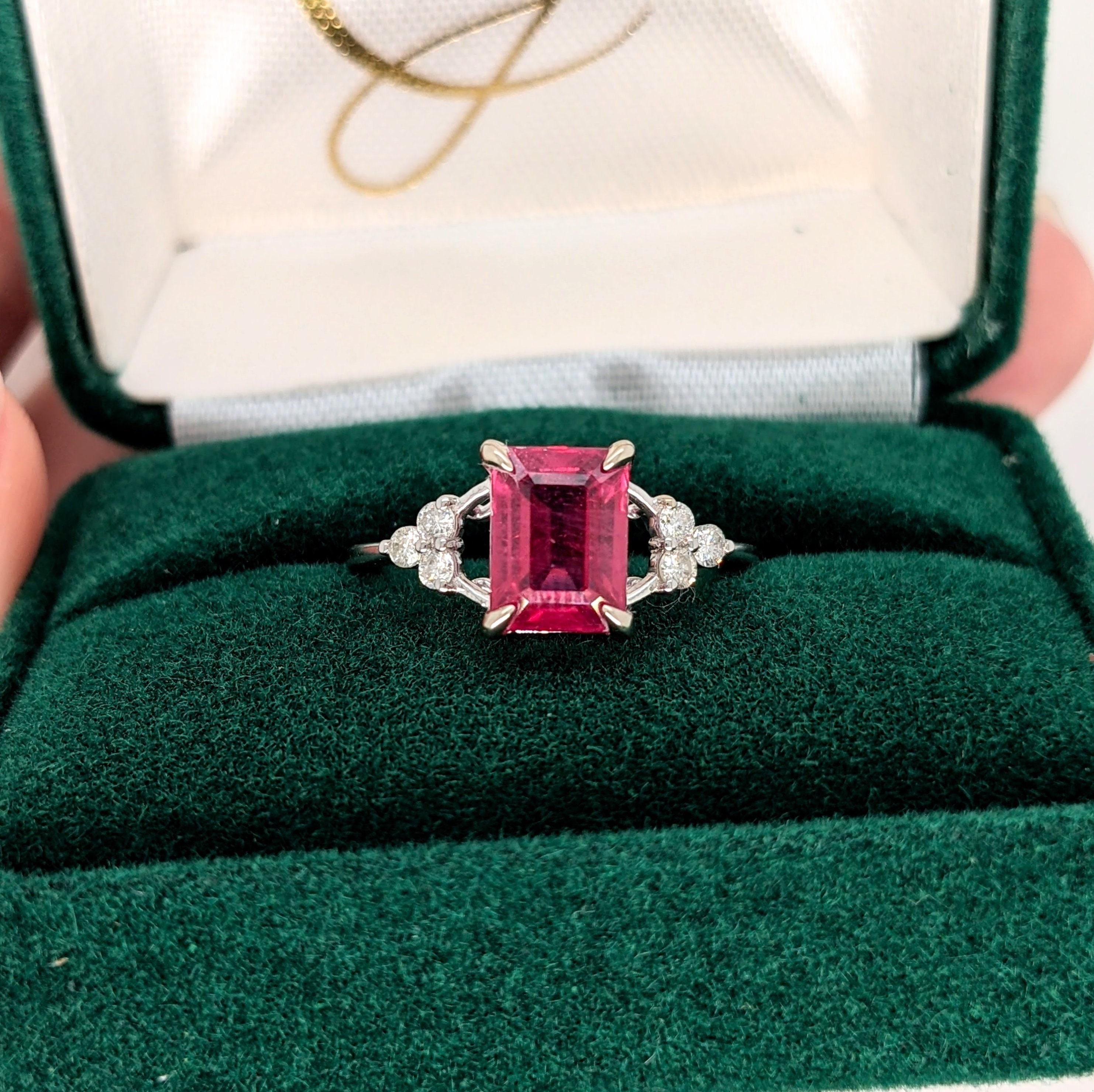 Cherry Red Ruby Ring w Earth Mined Diamonds in Solid 14K Gold EM 8x6mm