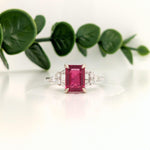 Cherry Red Ruby Ring w Earth Mined Diamonds in Solid 14K Gold EM 8x6mm