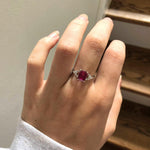 Cherry Red Ruby Ring w Earth Mined Diamonds in Solid 14K Gold EM 8x6mm