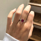 Cherry Red Ruby Ring w Earth Mined Diamonds in Solid 14K Gold EM 8x6mm