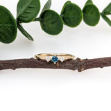 Dainty London Blue Topaz Ring in Solid 14K Yellow Gold w Natural Diamond Accents | Round 3mm | December Birthstone | Daily Wear