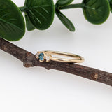 Dainty London Blue Topaz Ring in Solid 14K Yellow Gold w Natural Diamond Accents | Round 3mm | December Birthstone | Daily Wear