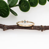 Dainty London Blue Topaz Ring in Solid 14K Yellow Gold w Natural Diamond Accents | Round 3mm | December Birthstone | Daily Wear