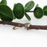 Dainty London Blue Topaz Ring in Solid 14K Yellow Gold w Natural Diamond Accents | Round 3mm | December Birthstone | Daily Wear