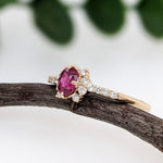Dainty Red Ruby Ring w Earth Mined Diamonds in Solid 14K Yellow Gold Oval 5.3x4