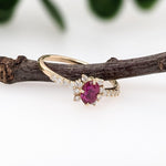 Dainty Red Ruby Ring w Earth Mined Diamonds in Solid 14K Yellow Gold Oval 5.3x4