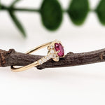 Dainty Red Ruby Ring w Earth Mined Diamonds in Solid 14K Yellow Gold Oval 5.3x4