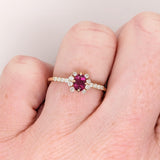 Dainty Red Ruby Ring w Earth Mined Diamonds in Solid 14K Yellow Gold Oval 5.3x4