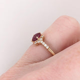 Dainty Red Ruby Ring w Earth Mined Diamonds in Solid 14K Yellow Gold Oval 5.3x4