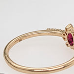 Dainty Red Ruby Ring w Earth Mined Diamonds in Solid 14K Yellow Gold Oval 5.3x4