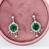 Zambian Emerald Dangle Earrings w Earth Mined Diamonds in Solid 14k White Gold