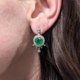 Zambian Emerald Dangle Earrings w Earth Mined Diamonds in Solid 14k White Gold