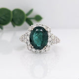 3ct Dazzling Emerald Ring w Earth Mined Diamonds in Solid 14k White Gold | Oval 11x9mm | Statement Ring | May Birthstone