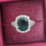3ct Dazzling Emerald Ring w Earth Mined Diamonds in Solid 14k White Gold | Oval 11x9mm | Statement Ring | May Birthstone