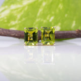 Peridot Stud Earrings 14K Solid Gold | Green Peridot Earrings | Emerald Cut Cut 6x4mm 7x5mm 8x6mm 9x7mm 10x8mm | August Birthstone Jewelry