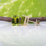 Peridot Stud Earrings 14K Solid Gold | Green Peridot Earrings | Emerald Cut Cut 6x4mm 7x5mm 8x6mm 9x7mm 10x8mm | August Birthstone Jewelry