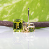 Peridot Stud Earrings 14K Solid Gold | Green Peridot Earrings | Emerald Cut Cut 6x4mm 7x5mm 8x6mm 9x7mm 10x8mm | August Birthstone Jewelry