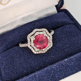 5.8ct Ruby Ring with a Double Halo of Diamonds