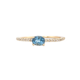 East West Aquamarine Ring w Earth Mined Diamonds in Solid 14k Yellow Gold | Oval 4x3mm | March Birthstone