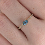 East West Aquamarine Ring w Earth Mined Diamonds in Solid 14k Yellow Gold OV 4x3