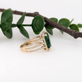 Helena 4.8ct Emerald Diamond Halo Ring with Triple Split Shank