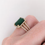 Helena 4.8ct Emerald Diamond Halo Ring with Triple Split Shank