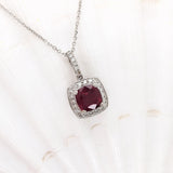 1.4ct Ruby Pendant w Earth Mined Diamonds in Solid 14K White Gold Cushion 6mm