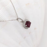 1.4ct Ruby Pendant w Earth Mined Diamonds in Solid 14K White Gold Cushion 6mm